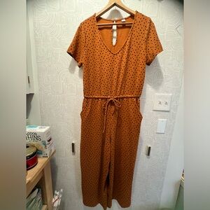 Cotton blend polka dot romper with drawstring waist